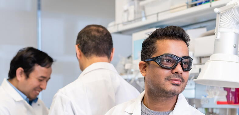 three scientists working together in a lab