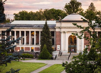 The OSU Memorial Union building at sunset